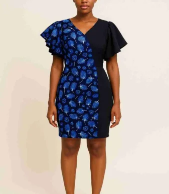 Trendy Ankara and Plain Combo Asymmetrical Mini Dress