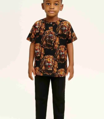 Boys Brown Short Sleeve Isiagu with Black Trousers