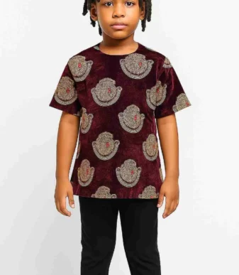 Chocolate Short Sleeve Isiagu with Black Trousers for Girls