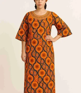 Maxi Ankara Kaftan with Embellished Neckline