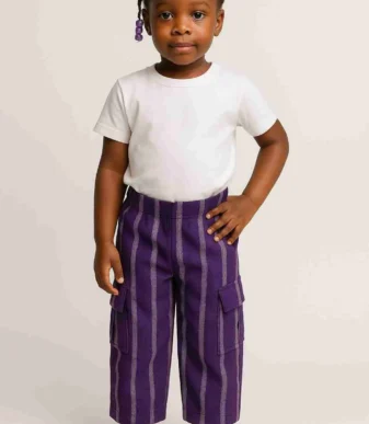 Purpled Aso-oke Sokoto Baggy Trousers for Girls