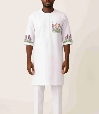 Quality Men’s Senator with Flower Embroidery – White