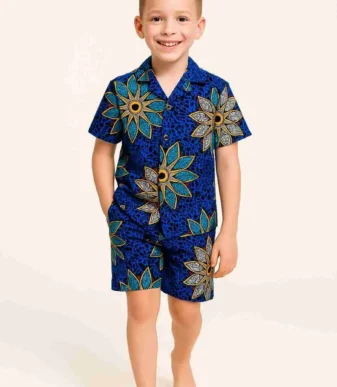 Blue Ankara Short Sleeve Shorts Set