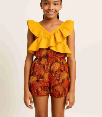 Girls Ruffle Top and Ankara Romper